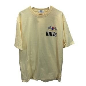 NEW no tags Rhude Grand Prix YELLOW Men's XL Crew Neck spell out T-Shirt USA